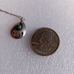 Vintage Native American Silver and Malachite? Bear Paw Pendant